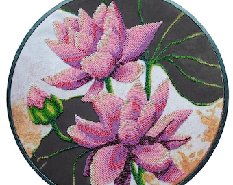 Bead Embroidery Kit on Art Canvas – Blooming Lotus DIY Beaded Wall Art