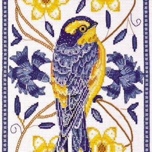DIY Cross Stitch Kit Birdie Yellow and Blue Bird Titmouse Needlepoint Embroidery Set Craft Kit Cross-Stitch Pattern Handmade Gift