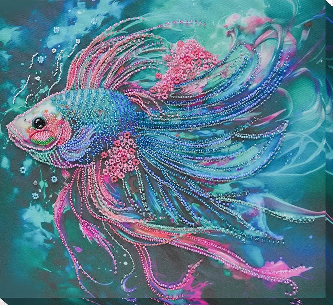 アートキャンバスにビーズ刺繍キット – 深海の魚たち DIY ビーズ