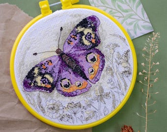 DIY Cross Stitch Kit Purple Butterfly Needlepoint Embroidery Set Craft Kit Cross-Stitch Pattern Handmade Gift
