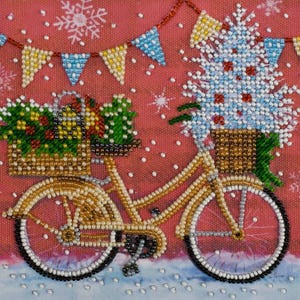 DIY Mini Bead Embroidery Kit Holiday Time Bike Beaded Needlepoint Craft Set Beading Kit for Embroidery Stitching with Beads Beadwork Set