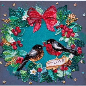 DIY Bead Embroidery Kit Would you like a berry? Birds Needlepoint Craft Set Beading Kit for Embroidery Stitching with Beads Beadwork Art Set