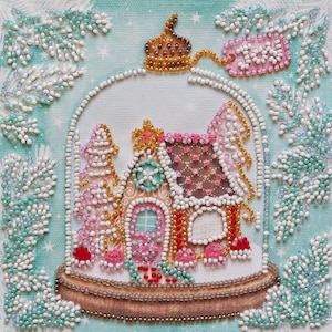 DIY Mini Bead Embroidery Kit Cheerful House Beaded Needlepoint Craft Set Beading Kit for Embroidery Stitching with Beads Beadwork Set