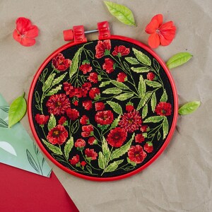 Kit de punto de cruz DIY, flores rojas, juego de bordado, kit de manualidades, patrón de punto de cruz, regalo hecho a mano, suministros de costura