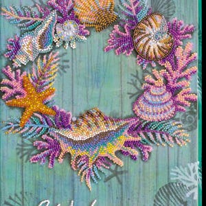 Bead Embroidery Kit Wreath of Shells with Text Welcome Abris Art Craft with Preciosa Beads