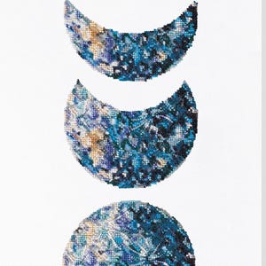 DIY Bead Embroidery Kit Moon Phases on white Beaded Needlepoint Craft Set Beading Kit for Embroidery Stitching with Beads Beadwork Art Set