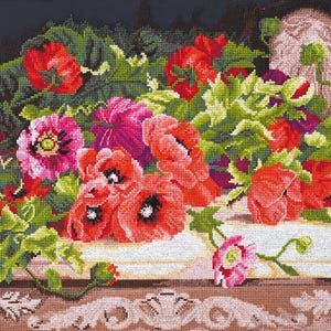 Kreuzstichpackung Mohnblumen Wildblumen Strauß Blumenstrauß Stickerei Set Kreuzstichmuster Handarbeitsset