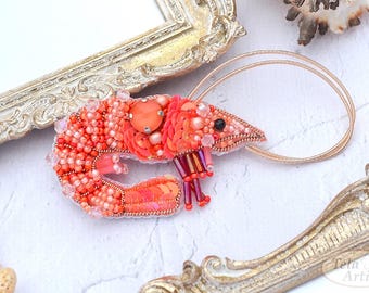 DIY Beaded Brooch Jewelry Making Kit Shrimp Handmade Bead Embroidery Kit Craft Set Unique Brooch Design