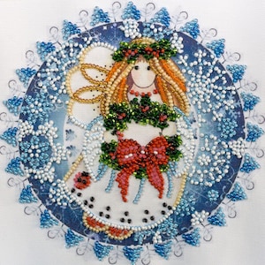 DIY Mini Bead Embroidery Kit Christmas Angel Beaded Needlepoint Craft Set Beading Kit for Embroidery Stitching with Beads Beadwork Set