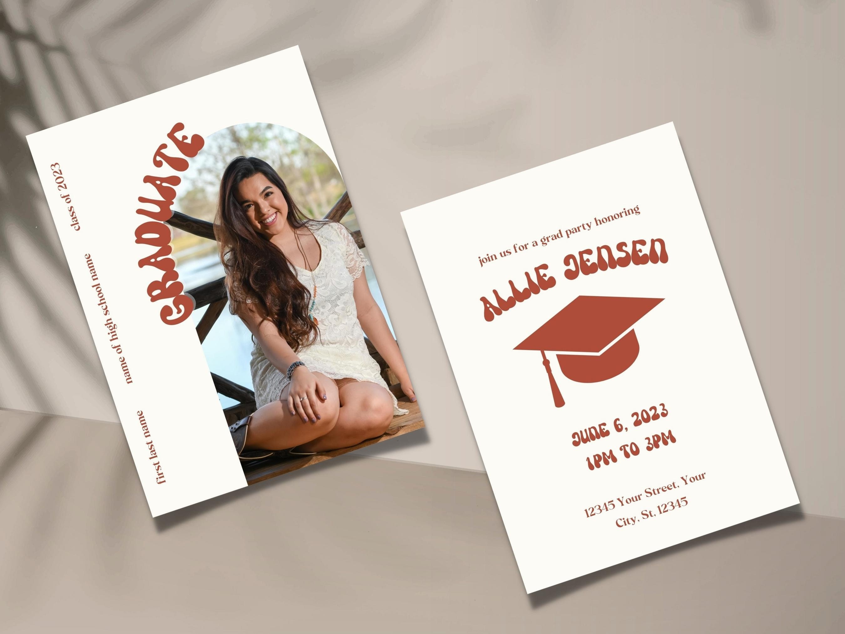 Photo Graduation Party Invitation Template, Retro Graduation ...
