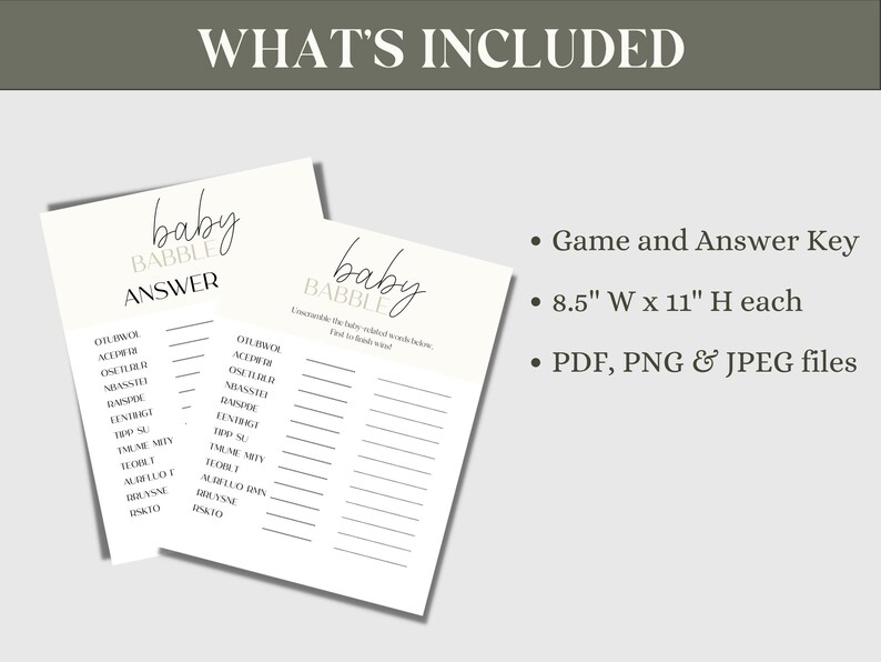 Fun Baby Shower Game Printable PDF, Baby Babble Minimalist Modern Baby