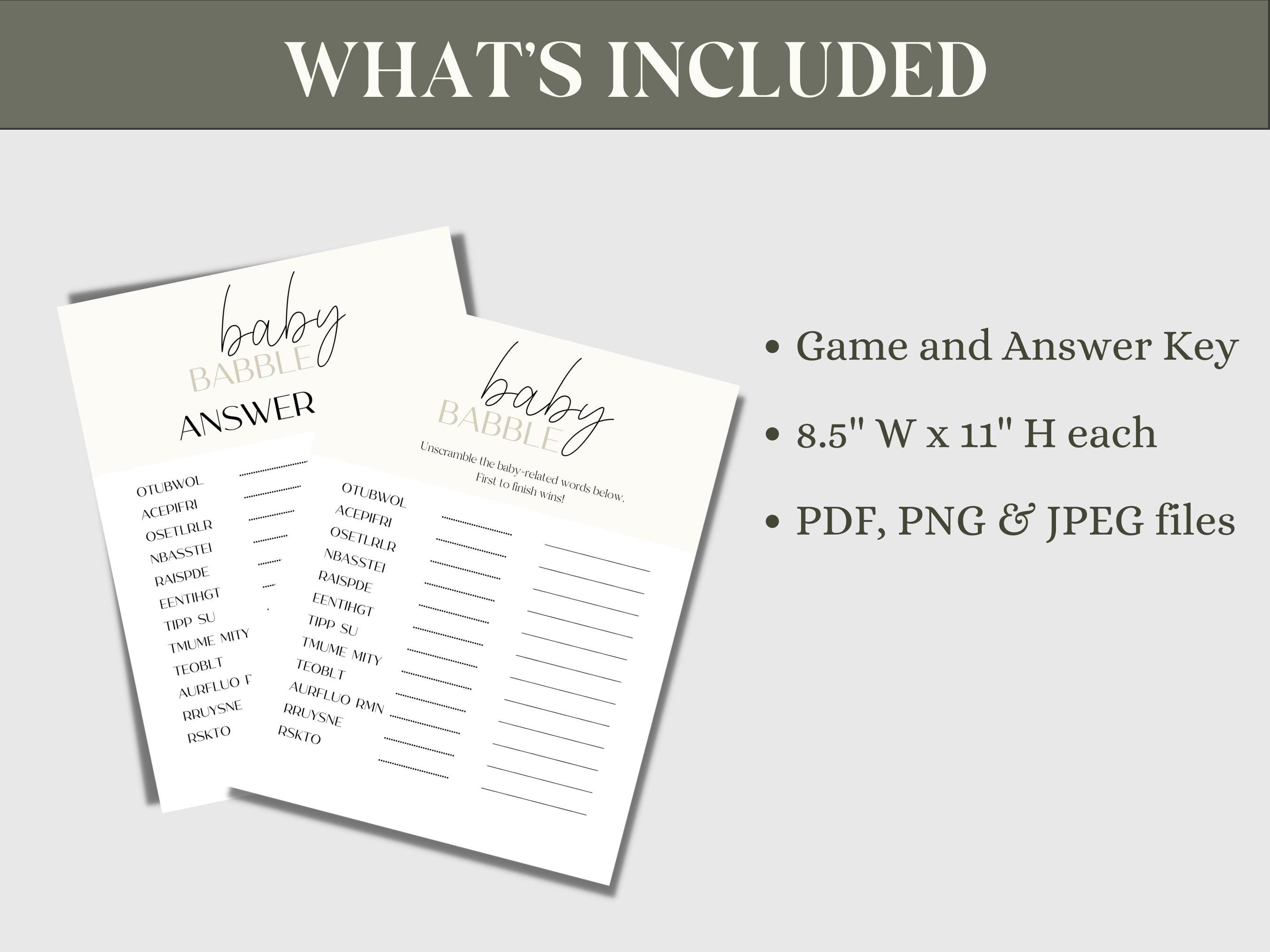 Fun Baby Shower Game Printable PDF, Baby Babble Minimalist Modern Baby ...