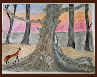 Howler'sHollow- "Ridge Top Sunset" 9x12" High Quality Sasquatch Watercolor Print