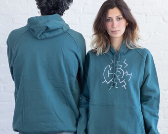 Petrol hoodie van 100% katoen geborduurd - Maze ll