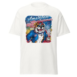 American Summer Bulldog T-Shirt | Patriotic Dog Lover Shirt | 4th of July Summer Tee | Funny Dog T-Shirt | USA Flag Bulldog Shirt
