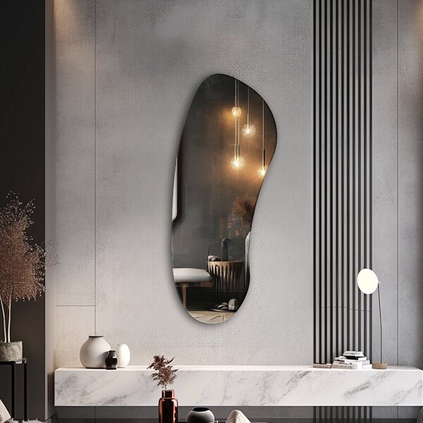 Miroir asymétrique unique - Miroir irrégulier suspendu au mur - Design de maison avec miroir esthétique