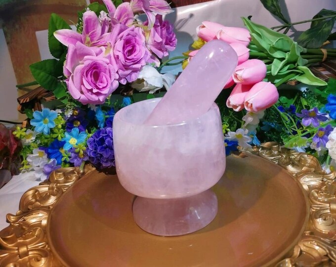 Delicate Rose Quartz Mortar and Pestle Set, Jewelrylous Rose Quartz