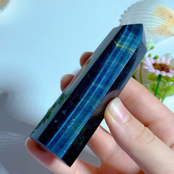 Amazing Rare Blue Tiger Eye Tower, Jewelrylous Sparkling Blue Hawk Eye Crystal Point, Massive Mineral Specimen Obelisk Gemstone, Miner Gift