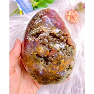 Exotic Large Translucent Ocean Jasper Freeform, Jewelrylous Druzy Green Orbicular Ocean Jasper Cabochon Specimen, Old Stock Crystal Mineral