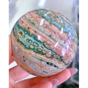 Incredible 8th Vein Ocean Jasper Sphere, Jewelrylous Old Stock Marovato Fisheye Ocean Jasper Sphere, Big Druzy Orbicular Jasper Crystal Orbs