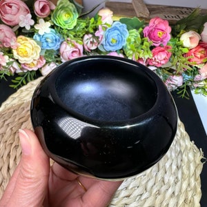 Large Black Obsidian Bowl, Jewelrylous Black Obsidian Crystal Mixing Baking Bowl, Distant Healing Crystal Grids, Boho Crystal Jewelry Holder