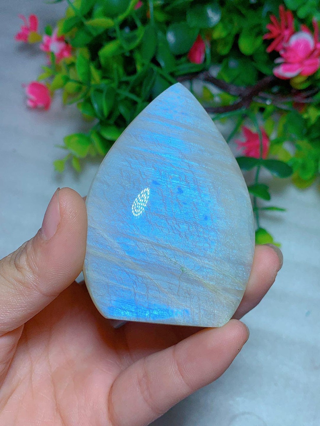 Belomorite Moonstone Freeform, Jewelrylous White Rainbow Moonstone