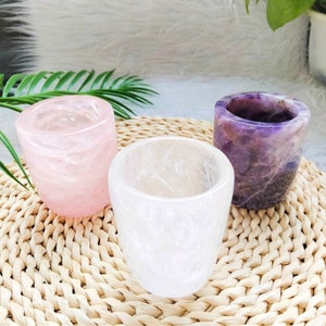 Crystal Drink Rose Quartz Cup, Dream Amethyst Tea Cup, Small Clear Quartz Cup, Gemstone Cup for Housewarming Party, Baby Shower Favors Decor