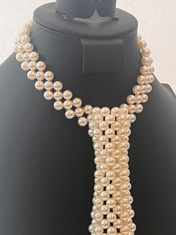 Handmade Pearl Tie Necklace | Unisex Faux Pearl Necktie