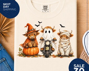 Halloween Highland Cow T-Shirt, Funny Spooky Season Cow Shirt, Cute Cow Halloween Tee, Highland Cow Graphic Shirt, Farm Animal Gift