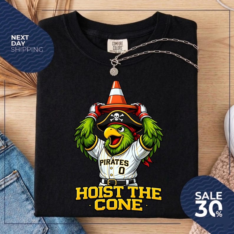 Hoist The Cone Pirates Papagei Baseball-T-Shirt | Pittsburgh Meme T-Shirt Bild 2