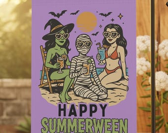 Summerween Garden Flag, Halloween Garden Flag,Cute Creepy Garden Flags, Funny Yard Flag,Summer Garden Flag, Housewarming Gift, House Banner