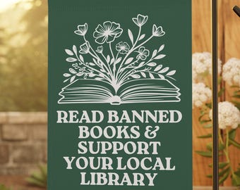 Flaga ogrodowa "Czytaj zakazane książki", flaga ogrodowa "Mała biblioteka", flaga ogrodowa do czytania, flaga na podwórko dla miłośników książek, flaga progresywna, flaga liberalna, flaga demokratów