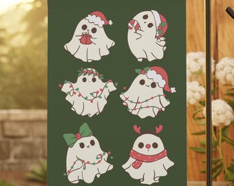 Christmas Ghosts Garden Flag, Outdoor Holiday Decor, Christmas Flag, Holiday Decor, Christmas Home Decor, Creepy Christmas, Goth Garden