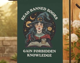 Flaga ogrodowa z zakazanymi książkami, flaga aktywistów społecznych, flaga ogrodowa Demokratów, flaga ogrodowa Liberałów, znak ogrodowy anty-Donald, flaga progresywna