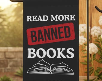 Flaga ogrodowa "Czytaj zakazane książki", flaga ogrodowa "Mała biblioteka", flaga ogrodowa do czytania, flaga na podwórko dla miłośników książek, flaga progresywna, flaga liberalna, flaga demokratów