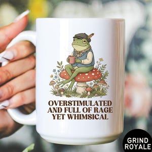 Taza de rana sobreestimulada pero caprichosa, taza de café divertida con humor negro, regalo, taza sarcástica, regalo para compañeros de trabajo, taza de rana, taza caprichosa