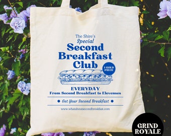 Second Breakfast Club Tote, Book Bag, Gifts for Nerds, Second Breakfast, Gifts for Readers, Foodie Gift, Sandwich Gift, Literature Tote
