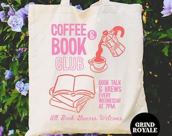Draagtas koffieboekenclub, leesgrage draagtas, draagtas boekenliefhebber, boekenliefhebber cadeau, boekenwurm cadeau, bibliotheektas, cadeaus voor lezers, romantiek, boekenverslaafde