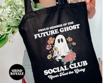 Cute Ghost Floral Canvas Tote Bag, Horror Tote Bag, Halloween Spooky Tote Bag, Ghost Tote Bag, Horror Lover, Future Ghost, Gothic Tote Bag