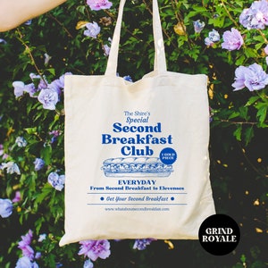 Second Breakfast Club Tote, Book Bag, Gifts for Nerds, Second Breakfast, Gifts for Readers, Foodie Gift, Sandwich Gift, Literature Tote