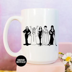 Horror Queens Coffee Mug, Morticia Addams, Elvira, Halloween Coffee Mug, Goth Mug, Horror Movie Gift, Horror Movie Lover