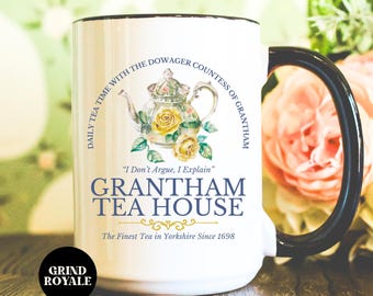 Grantham Teehaus Becher, verschütten Sie den Tee, britisches TV-Fan Geschenk, Regency Romanze Becher, Romanze Leserbecher, Fandom Becher