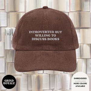Vintage bestickter Cord Hut, Buchliebhaber Hut, Statement Hut, Geschenk für Leser, Leserhut, lustiger Hut, Buchclub Hut