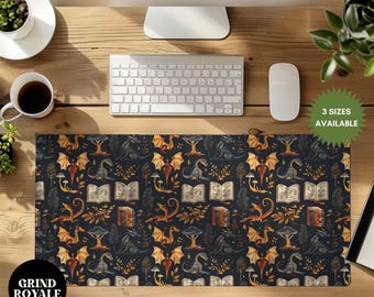Dragon Fantasy Books Whimsical Desk Mat, Bookish Desk Mat, Dragon Desk Mat, Gaming Desk Mat, Large Desk Mat, Desk Accessories, Book Lover