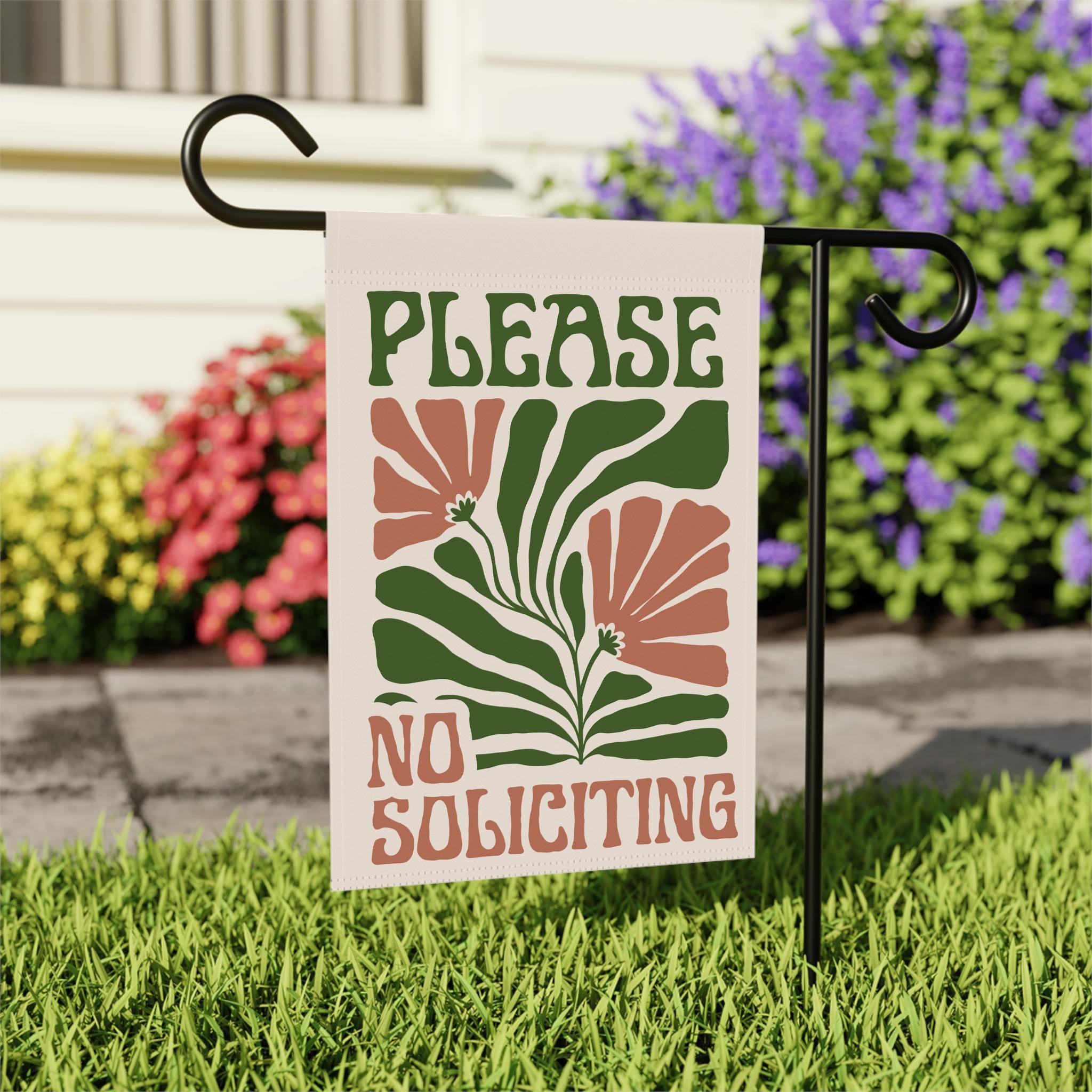 No Soliciting Garden Flag, Go Away Garden Flag, Funny Yard Flag, Floral ...