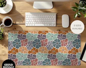 Retro Floral Blau Große Schreibtischmatte, Boho Schreibtischmatte, Gamer Schreibtischmatte, Gaming Schreibtischmatte, Große Schreibtischmatte, Schreibtischzubehör, Floral Schreibtischmatte
