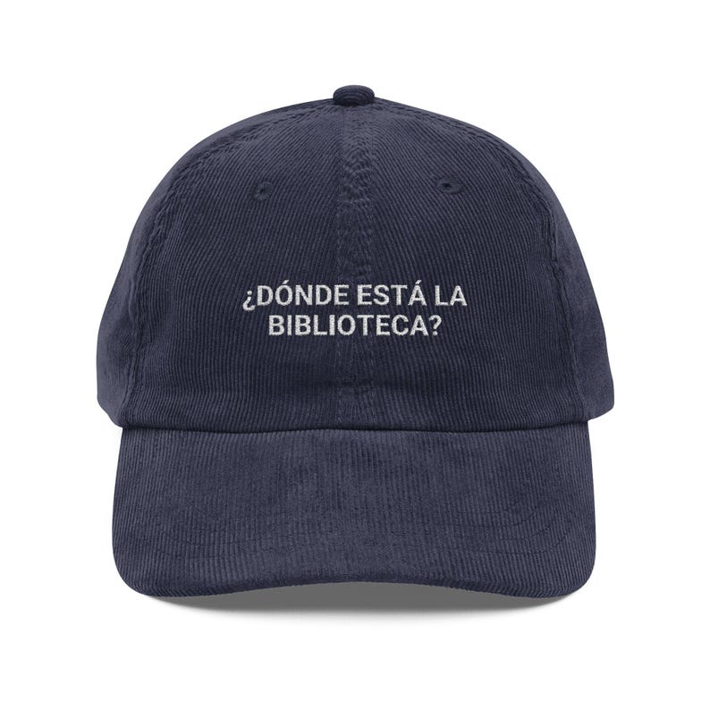 Vintage broderad manchesterhatt för bokälskare, hatt för bokälskare, iögonfallande hatt, present till läsare, spansk hatt, rolig hatt, bokklubbshatt bild 5