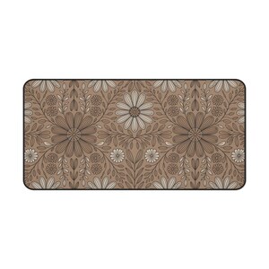 Boho Floral Taupe Large Desk Mat, Boho Desk Mat, Gamer Desk Mat, Gaming Desk Mat, Large Desk Mat, Desk Accessories, Floral Desk Mat image 4