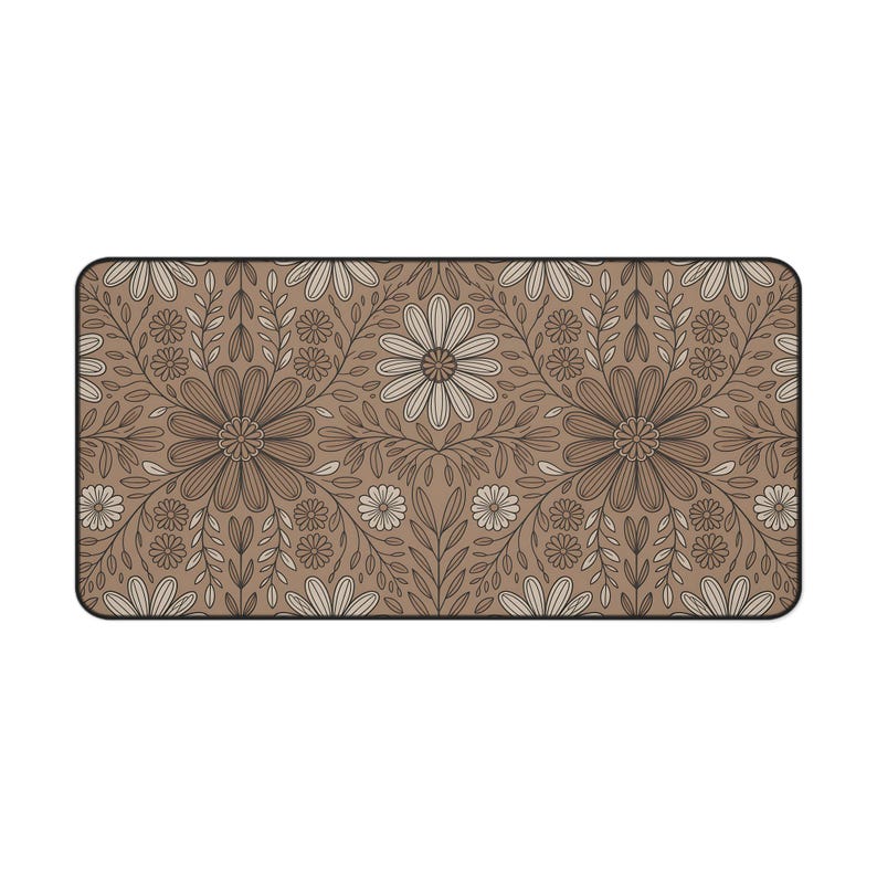 Boho Floral Taupe Large Desk Mat, Boho Desk Mat, Gamer Desk Mat, Gaming Desk Mat, Large Desk Mat, Desk Accessories, Floral Desk Mat image 4