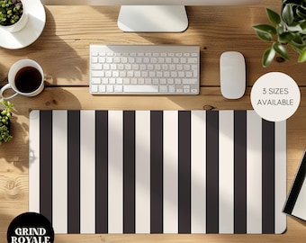 Black Cream Stripes Desk Pad, Retro style large mouse pad ,aesthetic desk accessories, office gifts for her cute,Gamer Mat,Large Mousepad